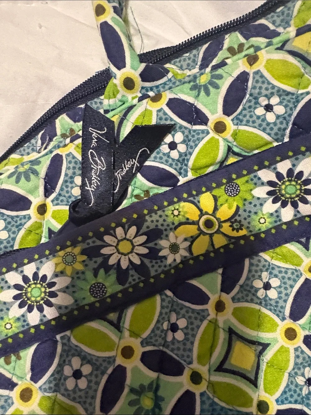 Vera Bradley Quilted Floral Tote Bag in Navy & Green